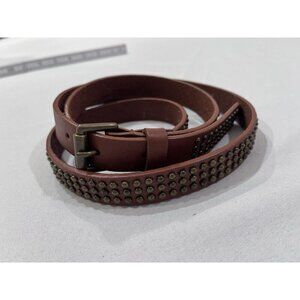 Women’s Access Brown Leather Belt Studded Brass Buckle SZ L